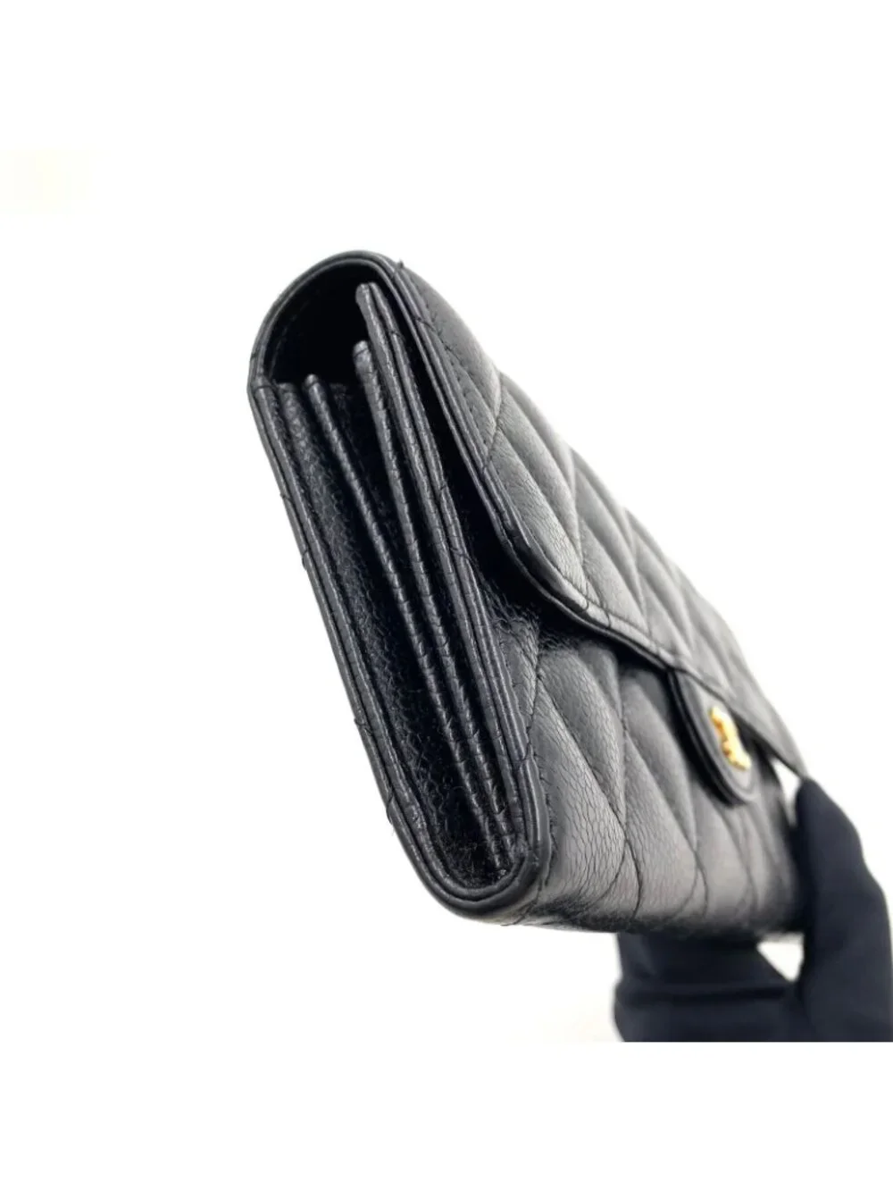 Chanel Quilted Classic Caviar Leather Black Wallet Gold